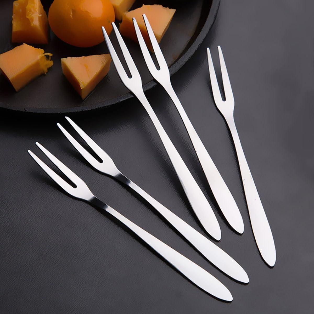 ZAAWUUT Stainless Steel Appetizer Forks,Set of 5,Reusable 2 Prong Mini Forks for Dessert,Fruit,Cocktails,Parties,Travel,5.1 Inch/13cm (Silver)