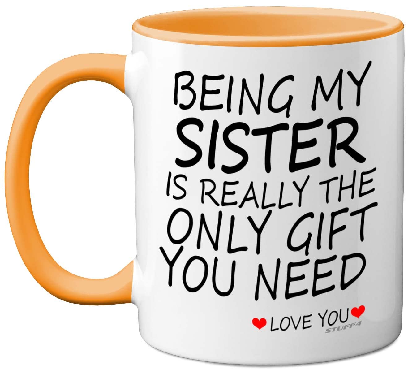 Stuff4 Being My Sister Mug - Sister Gifts from Brother Perfect for Birthday, Christmas Day, Birthday Gifts, 11oz Ceramic Dishwasher Safe Yellow Coffee Mugs - Made in The UK