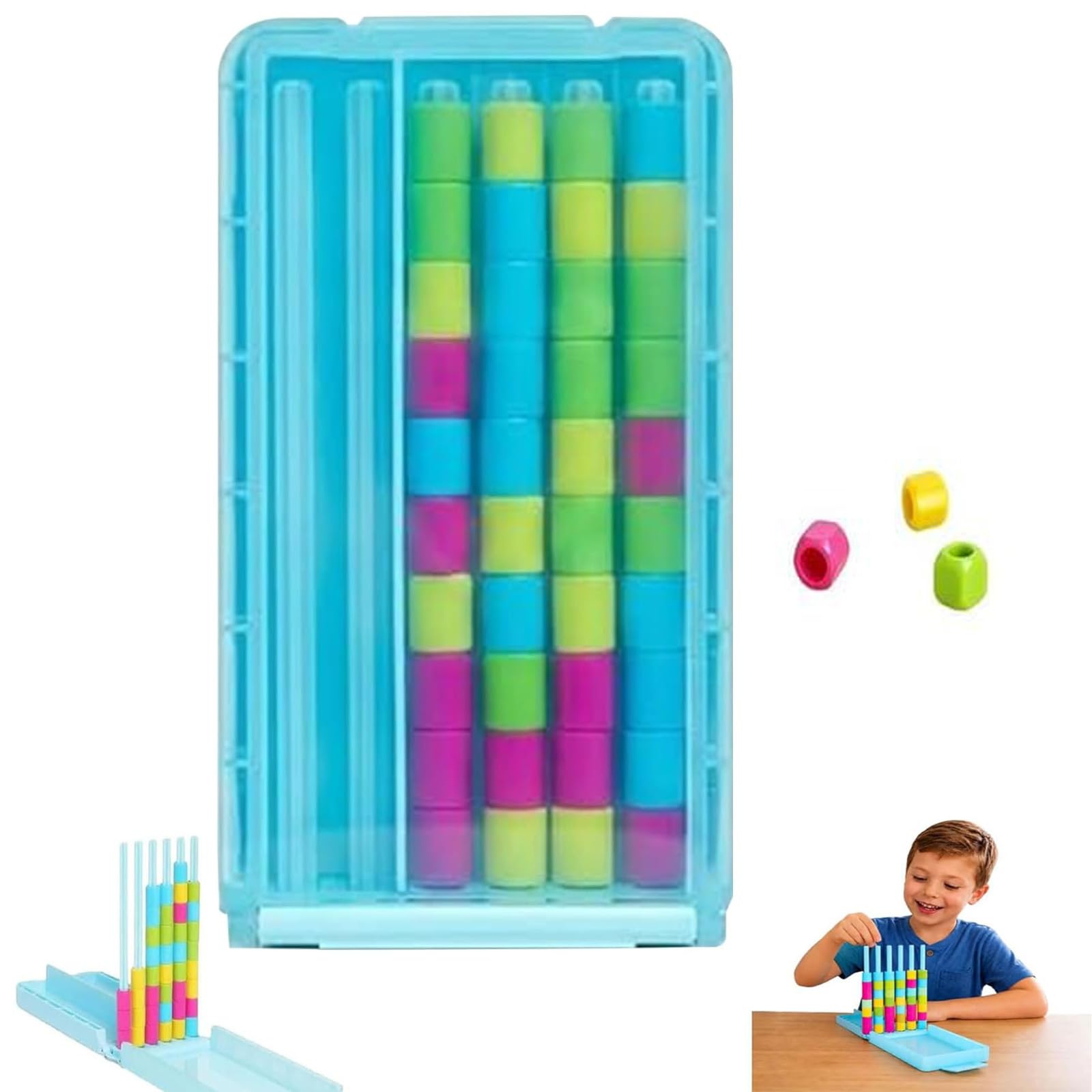 Mini Color Stack Challenge – Portable Brain Teaser Travel Game with 40 Color Rings,Color Matching Stacking Puzzle Game with Racks, Compact Stack and Sort Logic Puzzle for Fun Parties,Board Game，1Pc