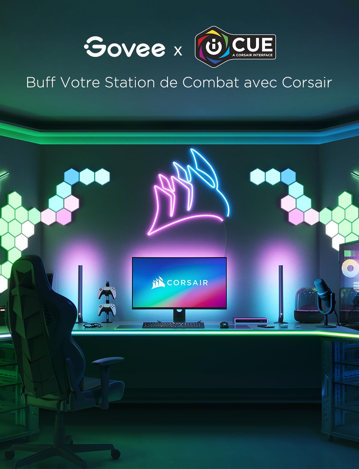 Govee Neon - Cinta LED de 3 m, RGBIC para juegos de escritorio | Lámpara Sincronizada con Razer Chroma, Control Inteligente APP, Compatible con Alexa, Adaptador (solo WiFi 2,4G)