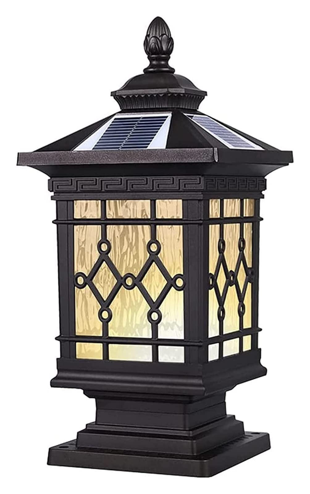 Lampy Zewnętrzne Na Słupach Latarnianych, Oświetlenie Dziedzińca, Lampa Solarna Na Słupku, Szklana Latarnia, Lampa Słupkowa Do Bramy, Lampa Słupkowa Do Ogrodzenia, Lampa(Wysokość: 38 Cm)