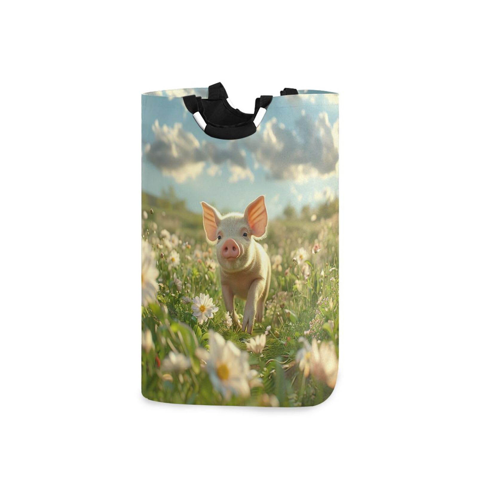 Jihqo Laundry Hamper Basket Little Pig in Field Collapsible Nursery Storage Bin Waterproof Clothing Baskets for Home Bedroom Bathroom Washing Room