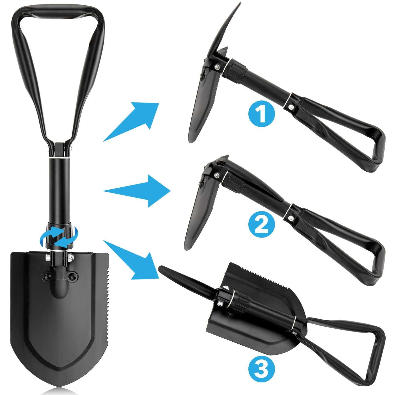 TAOPE Pala Pieghevole 58cm, Pieghevole Campeggio Multifunzionale, Nero Pala Portatile in Acciaio al Carbonio, Ideale per Trekking, Saccopelismo, Giardinaggio, Emergenza Auto, Pesca, Scavo
