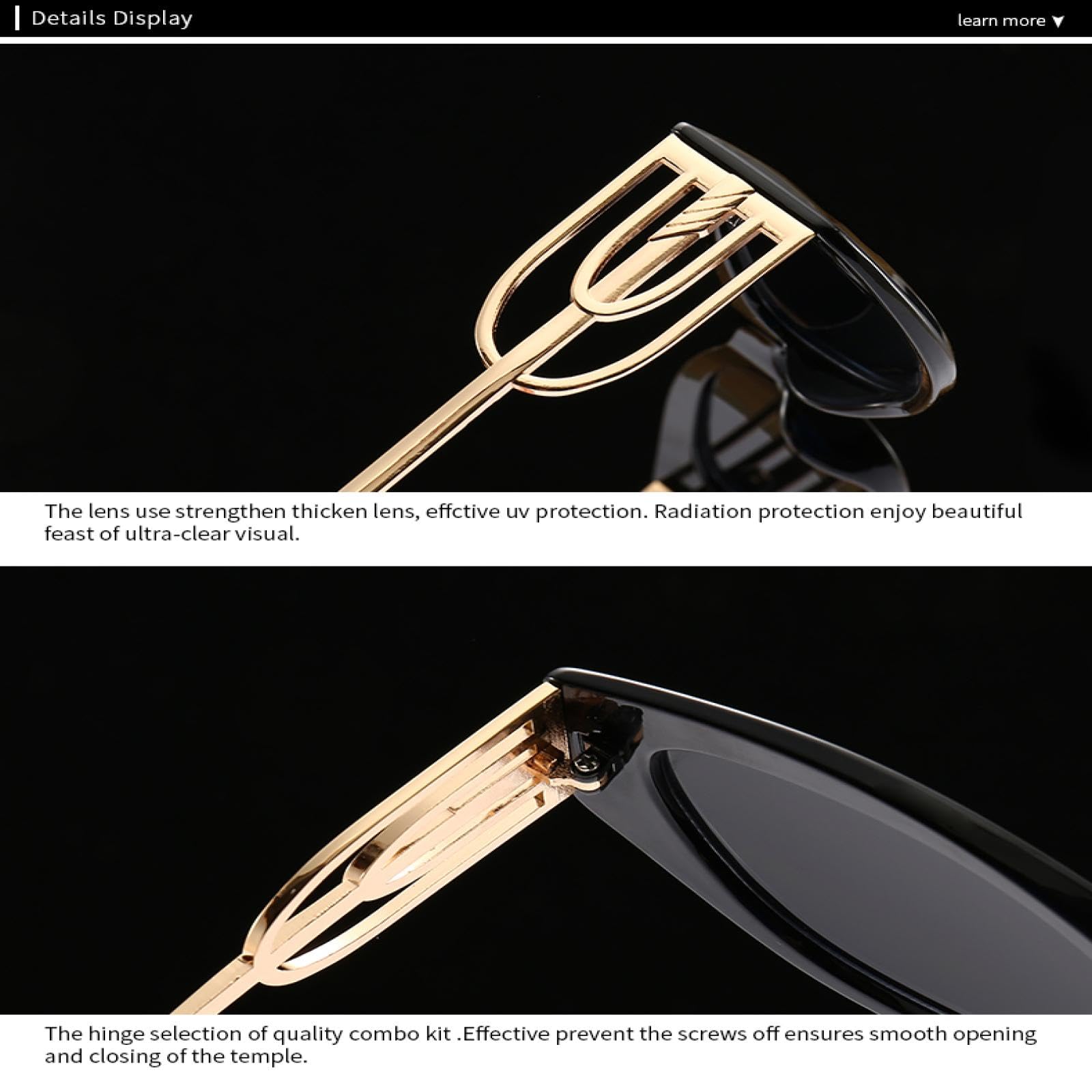 Occhiali da sole alla moda per uomo e donna, appositamente progettati per occhiali da sole a forma di occhio di gatto, aste retrò moderne con forma saltellante, occhiali da sole decorativi (BIANCO)