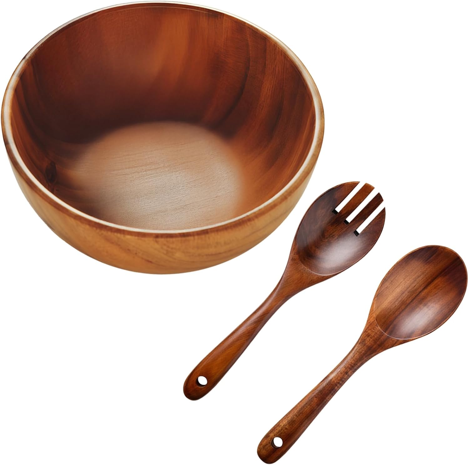 Bowl and Utensils, Wooden Salad Set, Large Serving Size, Easy Cleaning, Long-Lasting, Hanging Design Included, for Vegetables