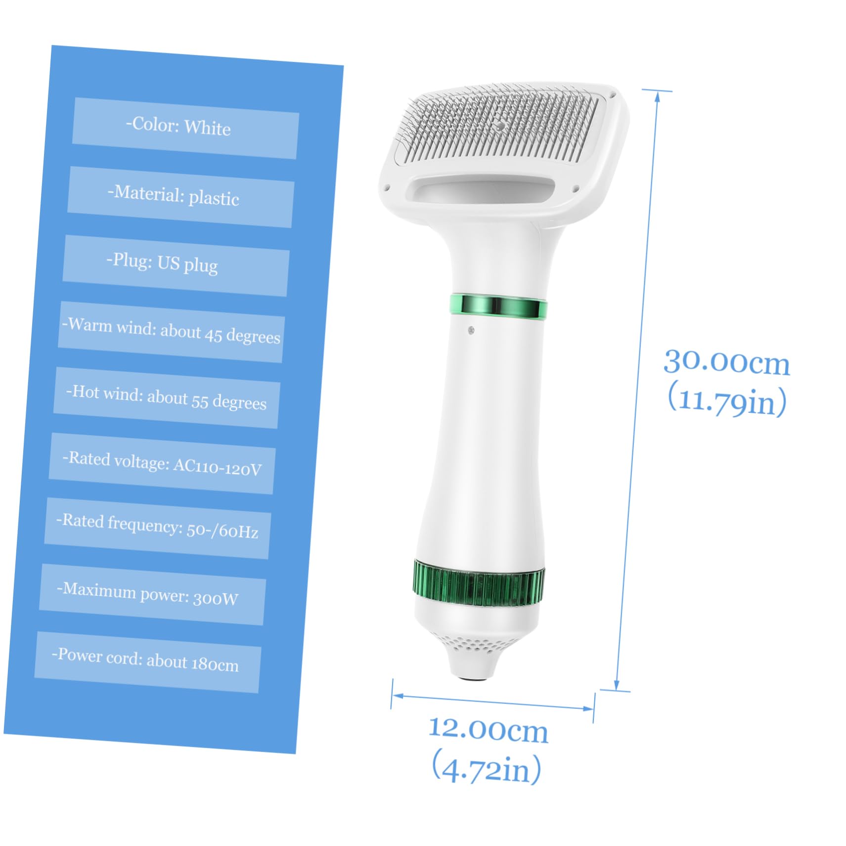 Milisten Pet Hair Brush and Dryer with Adjustable Temperature Settings Durable Grooming Tool for Quick Drying and Deshedding for Dogs and Cats US Plug