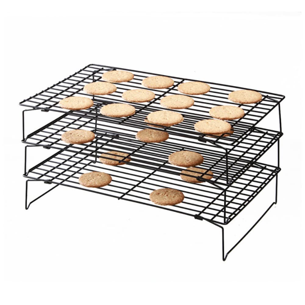 Dproptel Cooling Rack, 3 Tier Non Stick Cake Cooling Tray, Stainless Steel Baking Rack Cooler, Wire Cooling Rack with Folding Legs for Baking Biscuits Bread Cake, Black