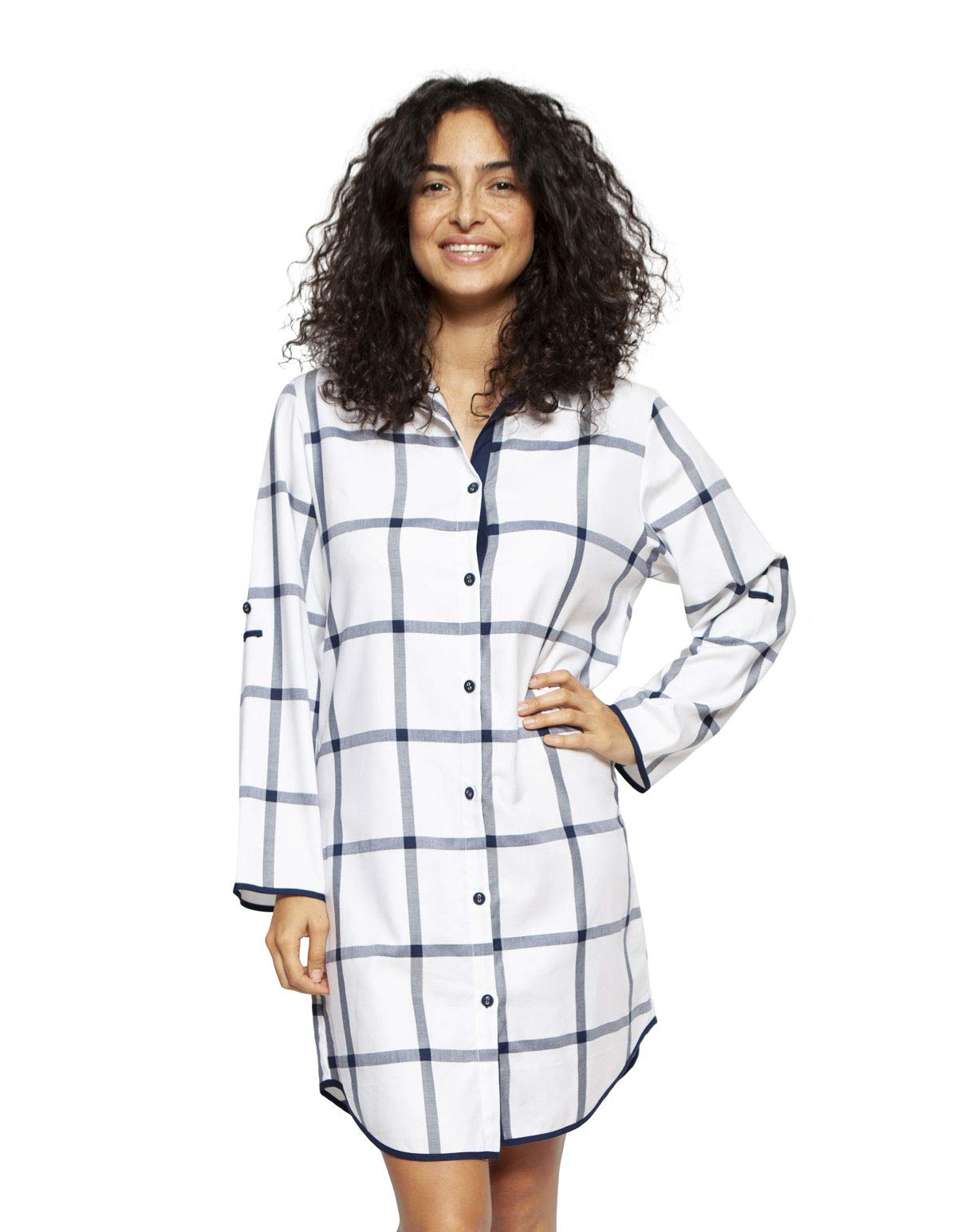 Cyberjammies 4217 Women's Emily White Mix Check Cotton Nightshirt