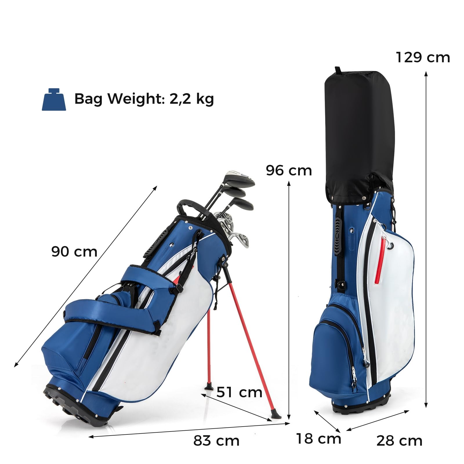LIFEZEAL Komplettes Golfset für Herren, Golfset tragbar rechts, Tasche mit 7 Fächern, Putter, 3 Holz: Driver #1, Fairway #3, Hybrid #4, 5 Nadeln: #6, #7, #8, #9, Pitching Wedge