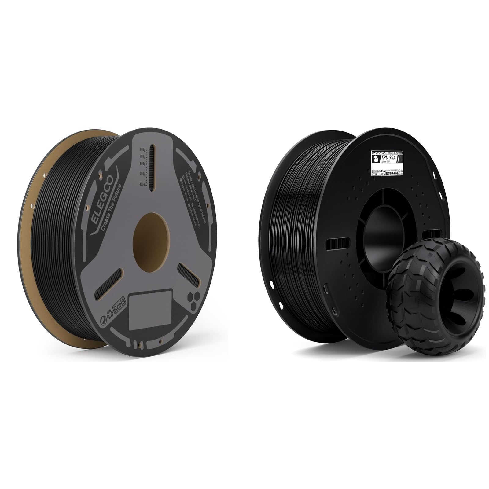 ELEGOO PLA-CF Filament Noir 1kg & TPU 95A Filament Noir 1kg 1,75mm
