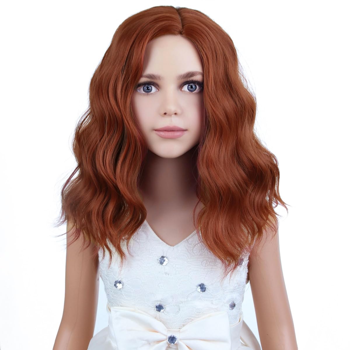 PATTNIUM Kids Ginger Orange Wig Child Short Wavy Wig Dark Orange Wigs for Girls Cosplay Halloween Party Costume Heat Resistant Synthetic Wigs