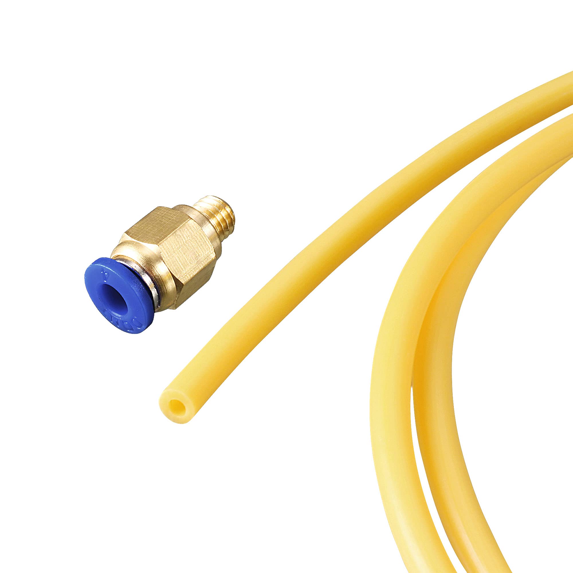 MECCANIXITY Pneumatic PTFE Air Tubing Hose Kit 4mm OD 2mm ID 1M Length Yellow with M6 Quick Fitting