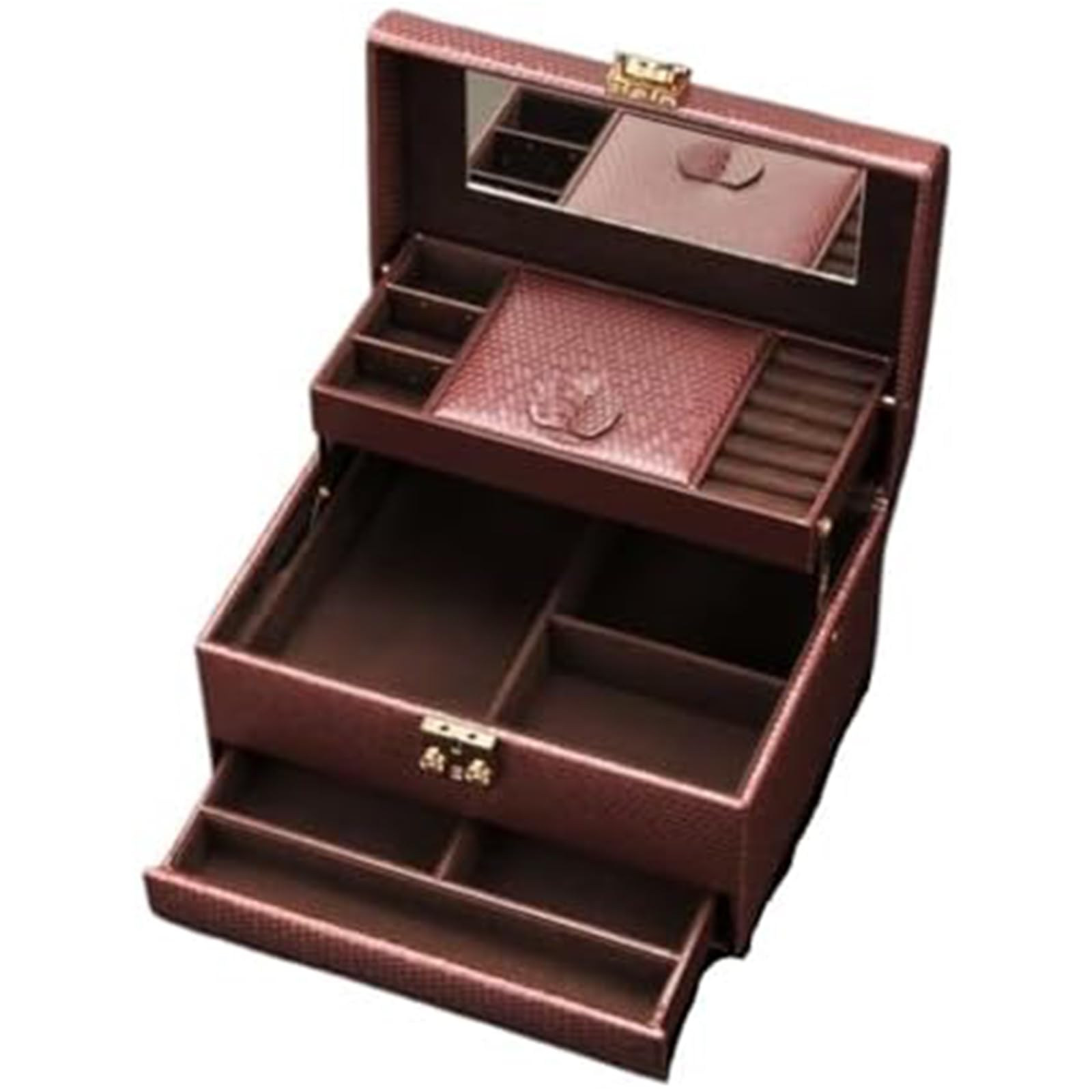 EAmrfvqt Jewellery Box, Lockable Jewelry Box With Mirror - Organizer For Necklaces Travel Case