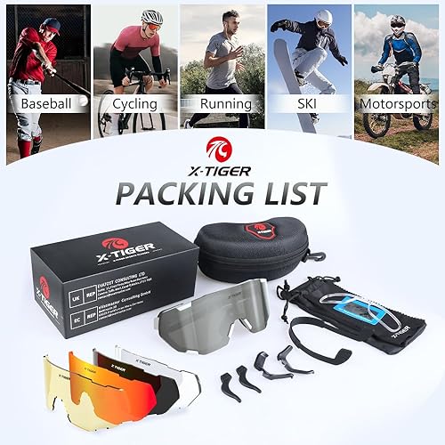 Miniatura 6 de X-TIGER Gafas de ciclismo polarizadas para hombres y mujeres, 5 lentes intercambiables UV400, gafas de sol deportivas, béisbol, correr, pescar