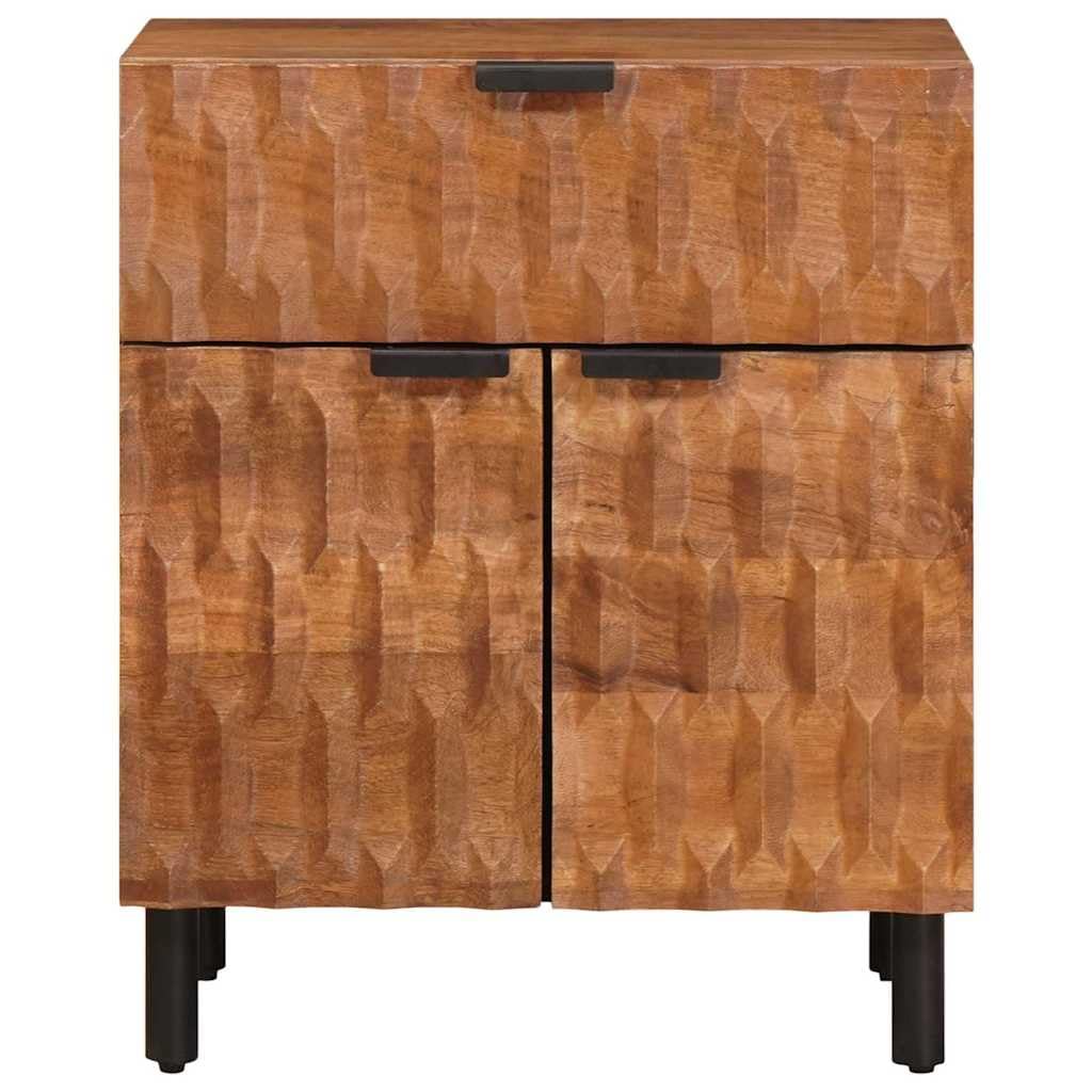 Stolik nocny z litego drewna mango z 1 szufladą, 50 x 33 x 60 cm, kompaktowa szafka nocna do sypialni, salonu, z miejscem do przechowywania i półką na łóżko i sofę