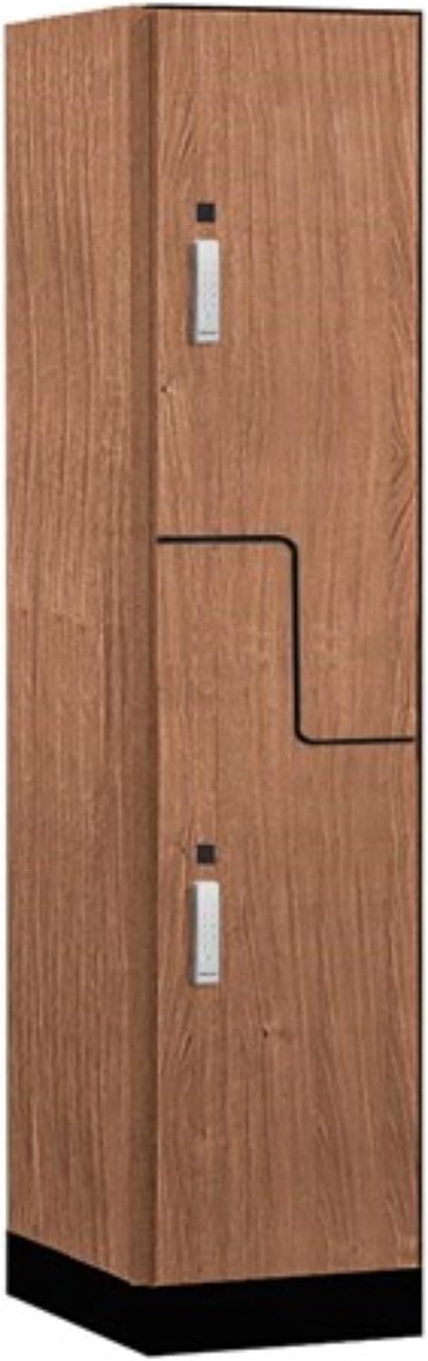 Salsbury Industries 18" Wide Premier Wood Locker-Double Tier 'S' Style-1 Wide-6 Feet High-18 Deep-Red Oak-Silver Electronic Locks