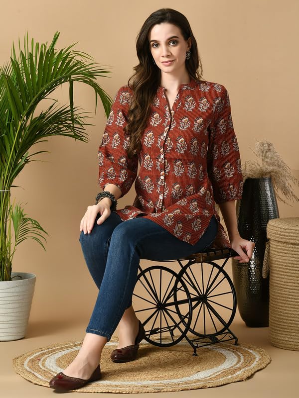 Image of Meesan Women's Casual Ethnic 3 /4 Sleeve Printed Tunic