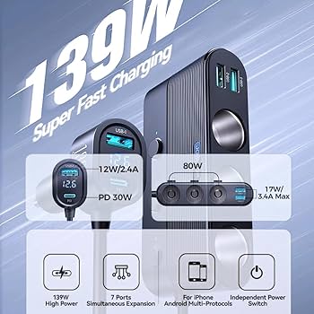 Amazon.co.jp: ZUKIDA 車の充電器 シガーライタースプリッター