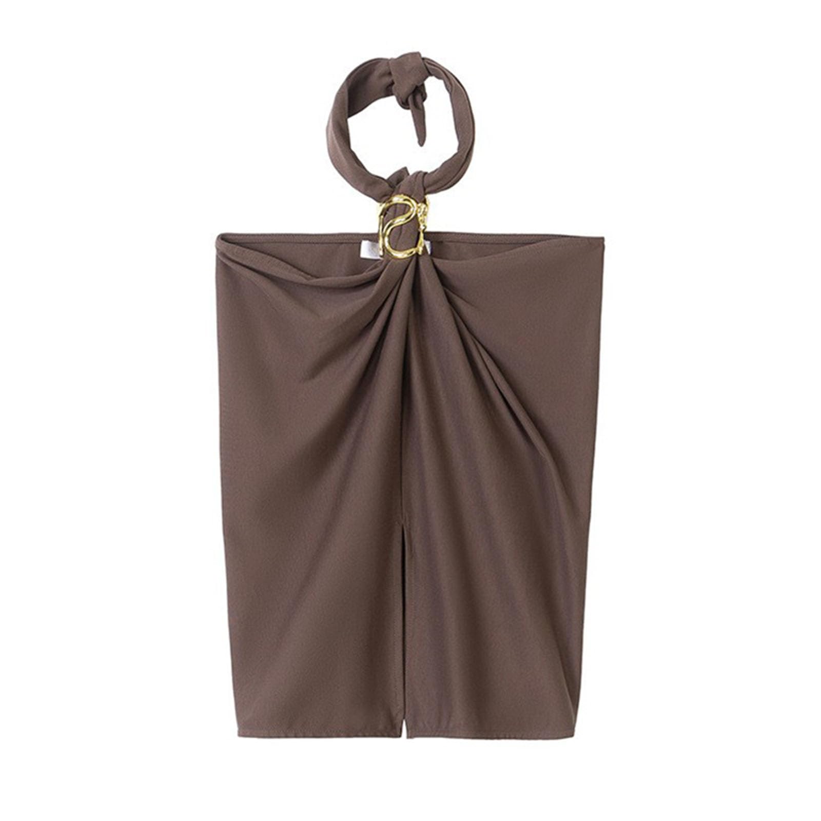 Tops d'été pour femmes Débardeur Métal Décoration Sans Manches Dos Nu Fente Ourlet Dos Nu Tops pour Sortir