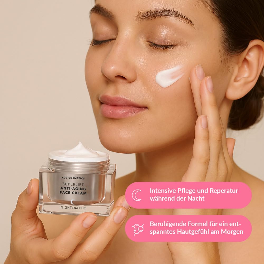 KU2 Cosmetics Superlift, crema da notte anti-invecchiamento, rigenerante per la notte con effetto lifting, per una pelle più liscia e più tonica, prodotta in Germania, 50 ml