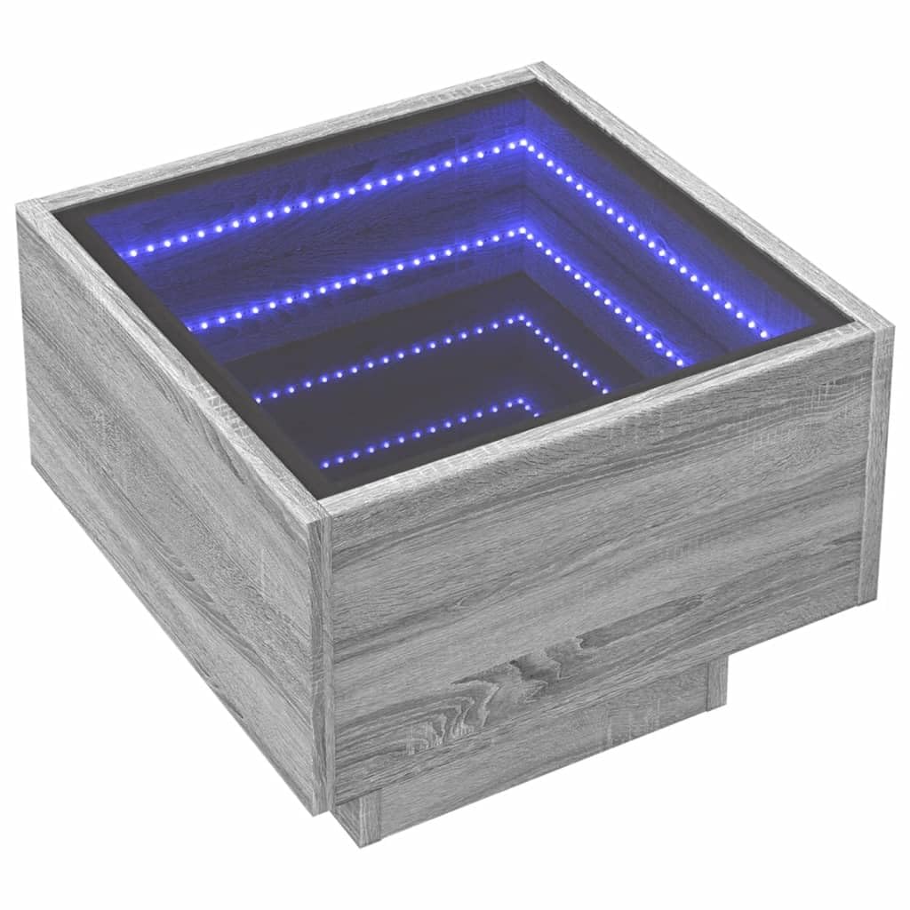 Homgoday Mesita de noche con Infinity LED Mesita de noche Mesilla de noche Consola de Noche Mesa de Sofá Mesa auxiliar para cama dormitorio salón gris Sonoma 40 x 40 x 30 cm