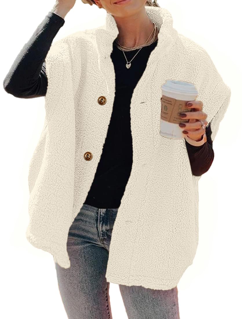 hongqizo Womens Fuzzy Fleece Vest Casual Oversized Warm Button Down Sherpa Vest Jacket with Pockets-picture-45