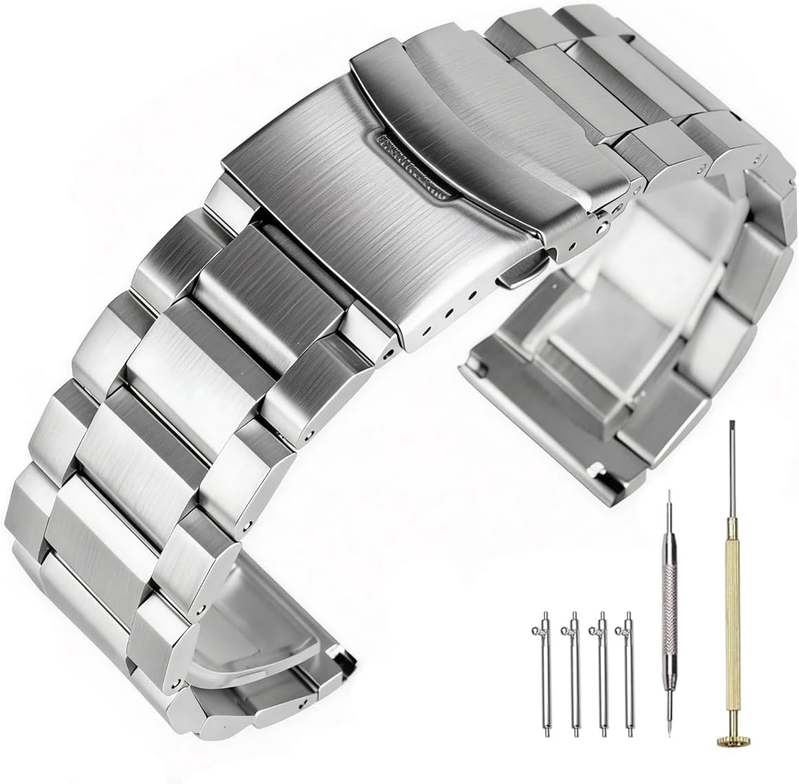 Kai Tian 18mm 20mm 22mm 24mm 26mm Stainless Steel Watch Band, Quick Release Brushed Finish Metal Watch Strap Double Buckle Bracelet Black Silver Gold Blue for Men Women