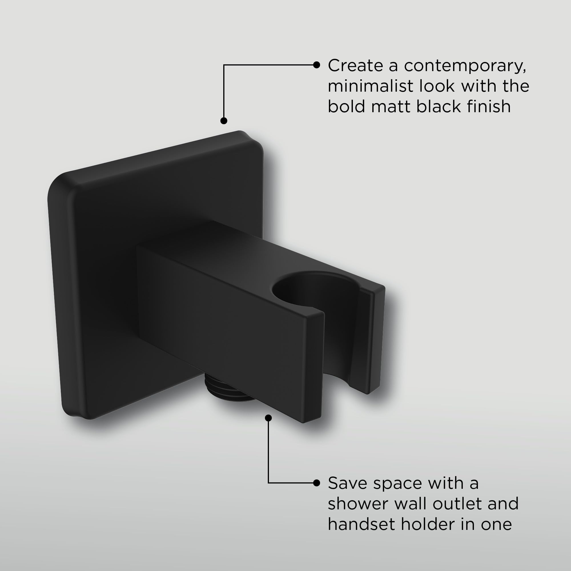 Bristan Toma de pared cuadrada con soporte para auriculares, conector de manguera de ducha de 1,27 cm, componentes de fijación segura, acabado negro