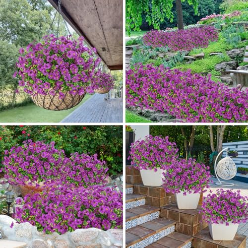 Image of Bassion 24 Bundles Artificial Flowers for Outdoors Fake Flowers, Purple | UV resistant, silk flowers, realistic faux plants for outdoor planter, window box porch patio garden home outside decor