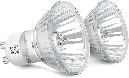 Bobolyn Bombillas halógenas GU10 de repuesto para quemador de cera fundida, color blanco cálido, 120 V, 25 vatios, paquete de 2