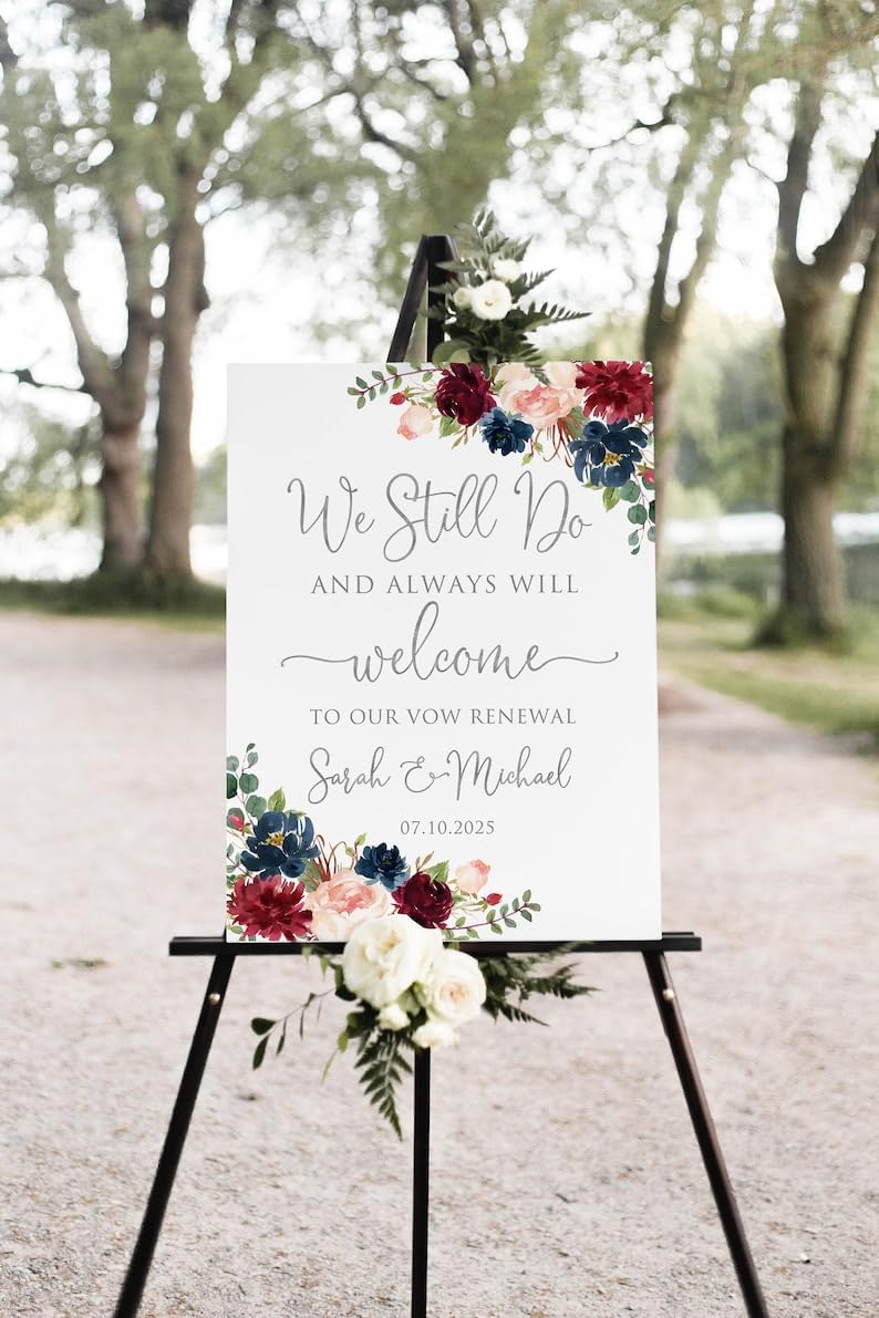 Burgundy Wedding Vow Renewal Template, Editable Welcome Sign We Still Do Board, Vow Renewal Yard Signs, Full Size