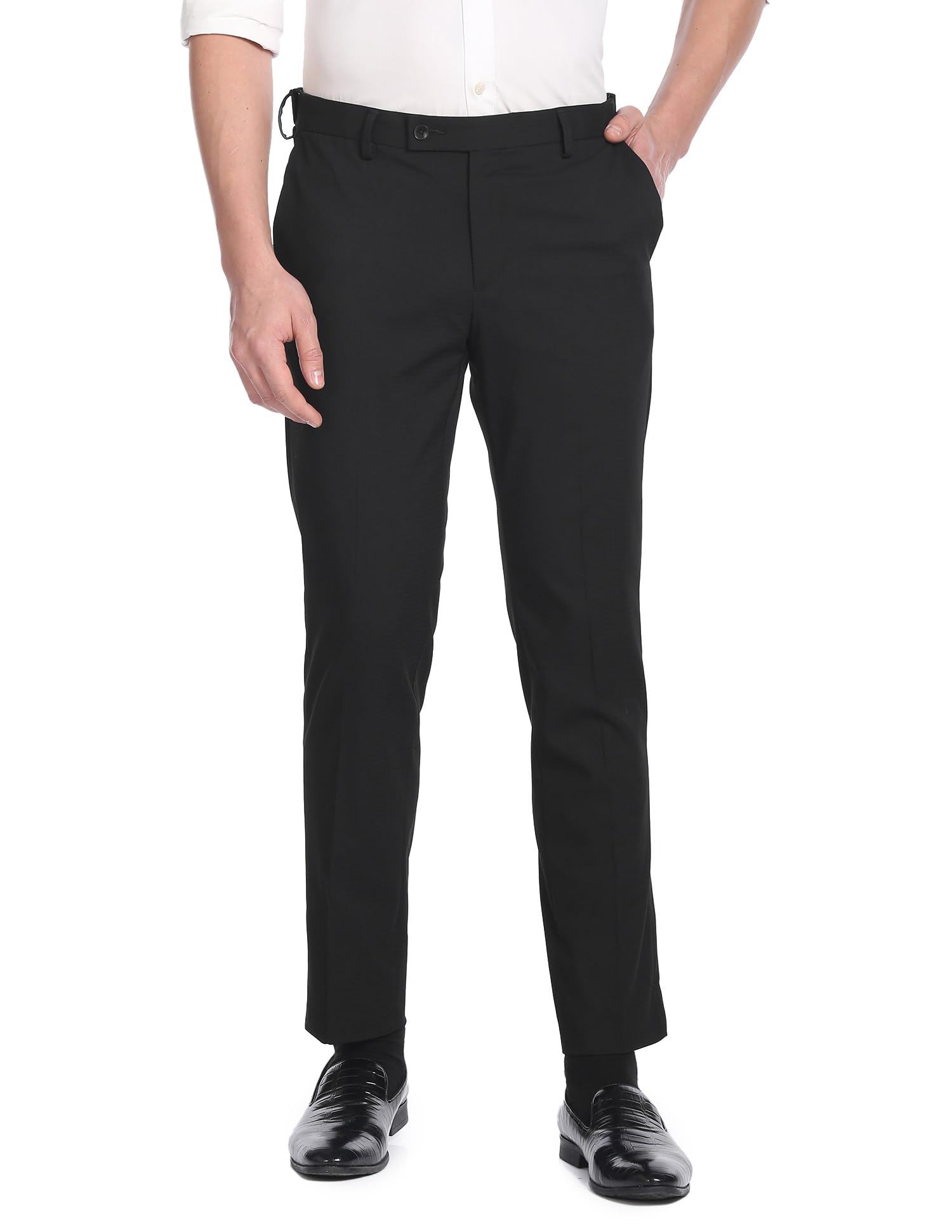 arrow Men's Microcheck Hudson Regular Fit Trousers-picture-42