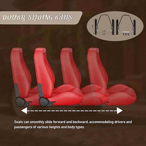 Miniatura 36 de 2 piezas de asientos universales de carreras con deslizadores de doble bloqueo, 1 par de asientos de cubo de cuero PVC con dos almohadas de Negro