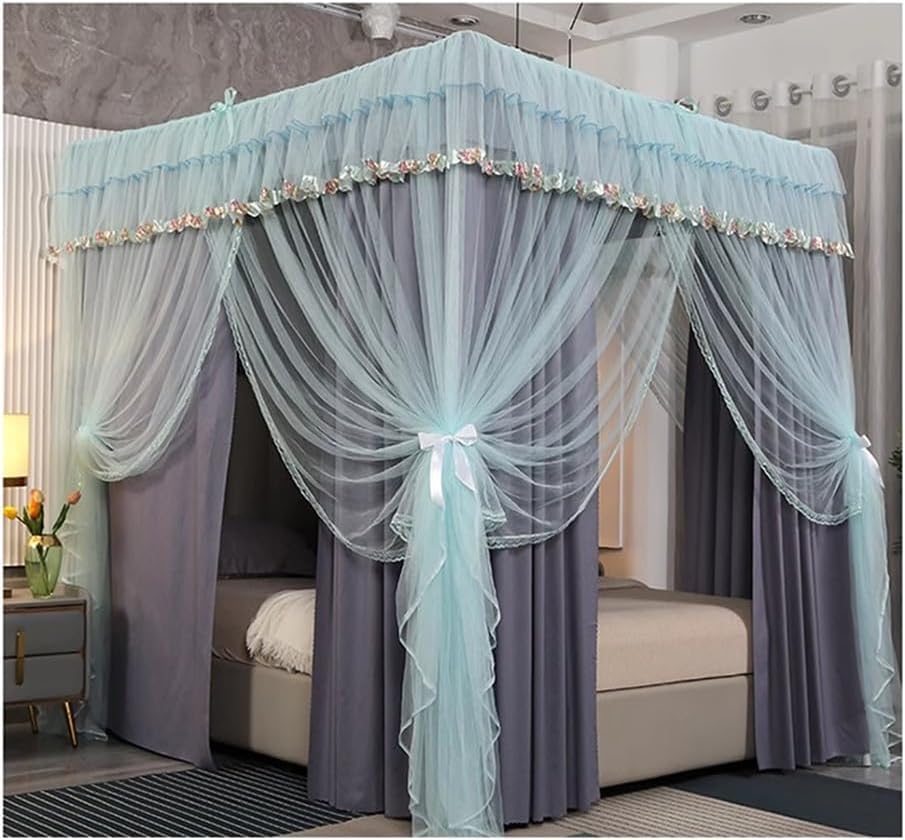 Fabric Bed Drapes Mesh Protection Canopy Shielding Netting,Double Bed Canopy Mosquito net for Twin Queen King, Bedroom Decorative Bed Curtains with Metal Brackets, Easy to Install (Size : 18