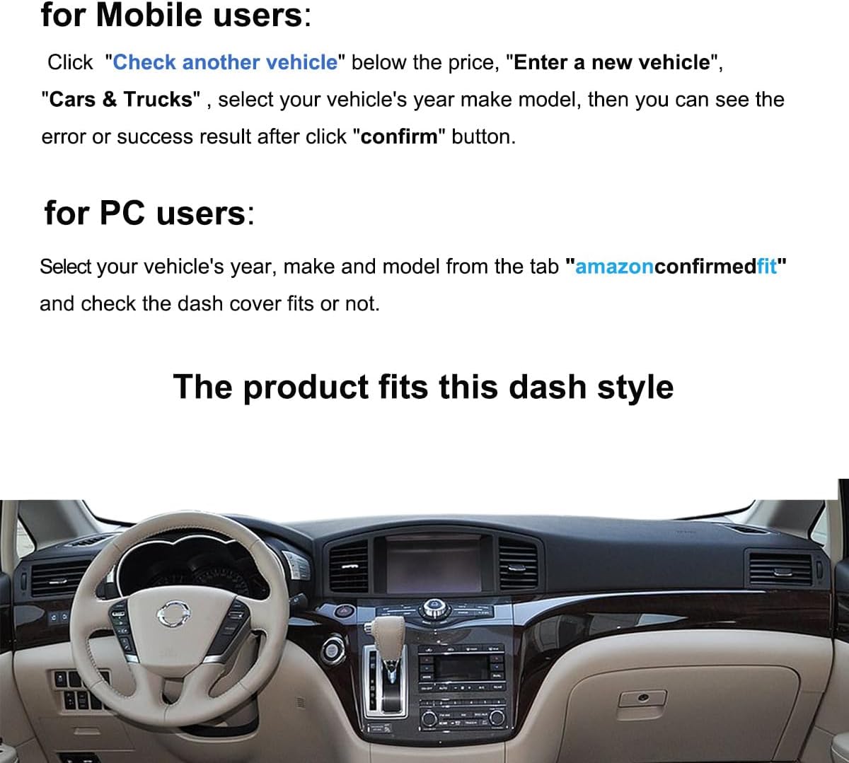 Dash Cover Mat Custom Fit for Nissan Quest Van Dashboard Cover Pad Carpet Protector F156(Black)