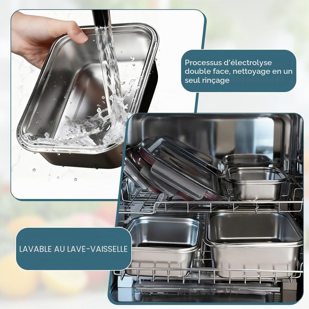 Lot de 4 Boîtes de Conservation en Acier Inoxydable, 550ml/ 1100ml/ 1900ml/ 3500ml Boites de Conservation Alimentaire avec Couvercles Hermétiques Boîtes Alimentaires pour Four et Congélateur
