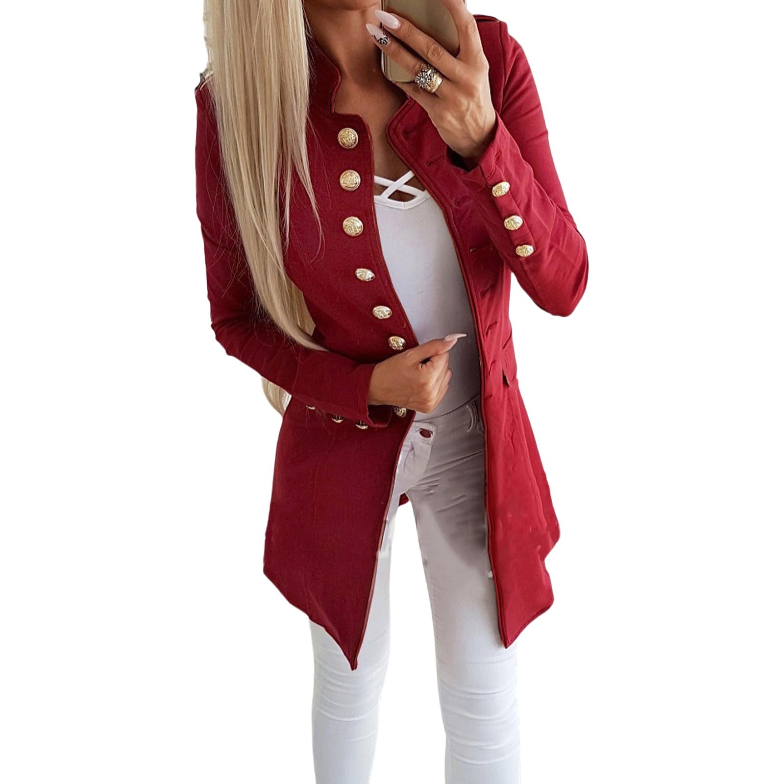 Womens Double Breasted Open Front Cropped Blazers Jacket Business Casual Lightweight Stand Collar Coat