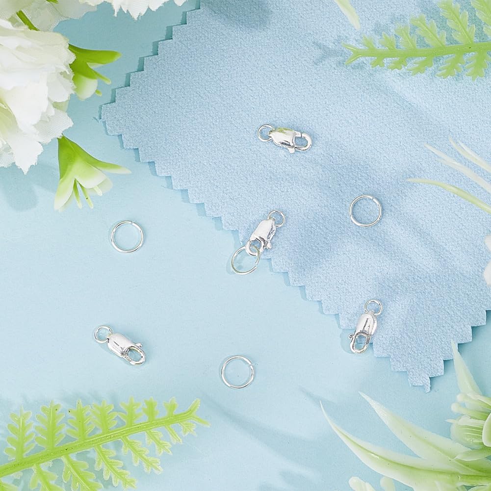 Beebeecraft 4 Sets 925 Sterling Silver Lobster Clasps and Jump Rings 8.5x4x2mm Small Lobster Claw Clasps and Closures Connectors with Silver Cloth for Jewelry Making Necklace Bracelets DIY Crafts