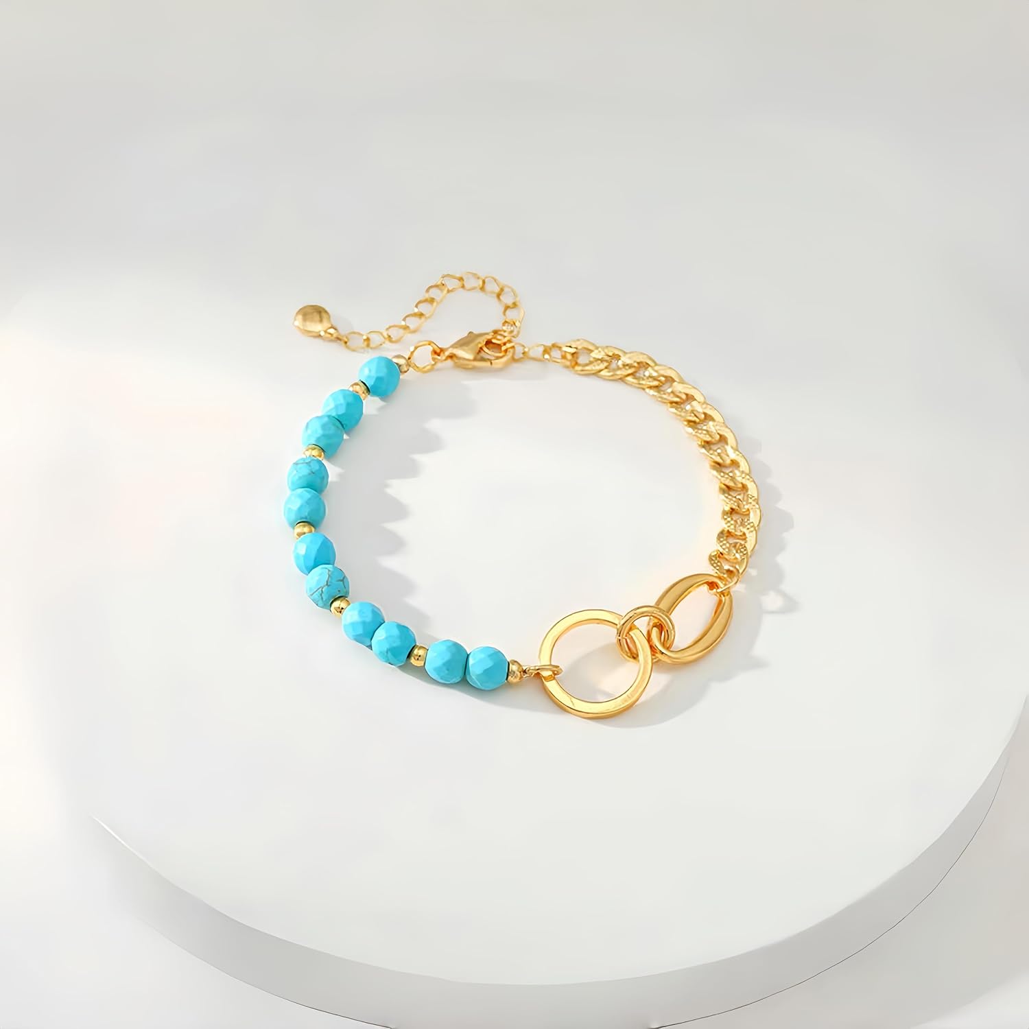 Turquoise Bracelet 18K Gold plated for Women - Natural Stone Stackable Beads Adjustable Spiritual Jewelry Luxury Gift - Image 3