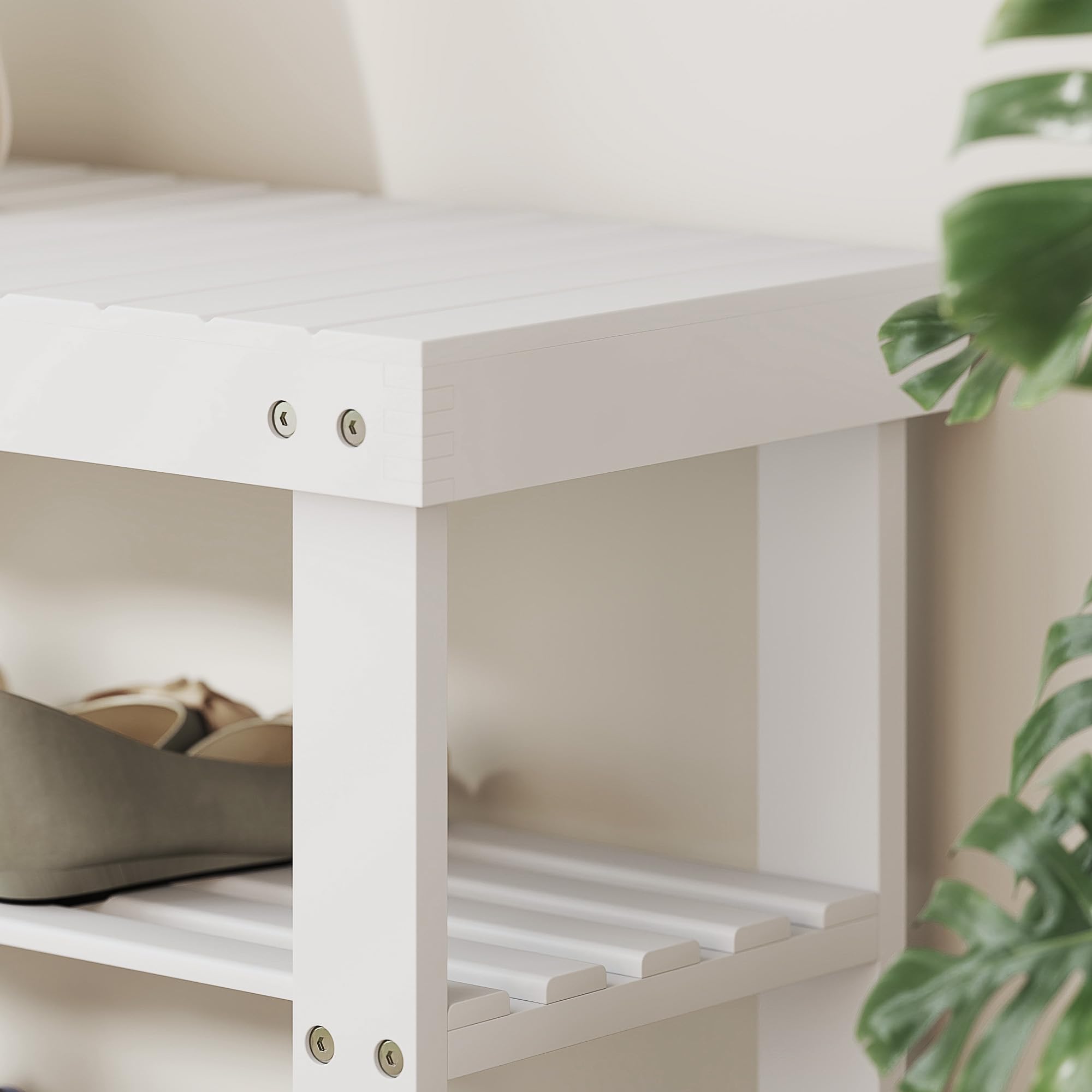 HOMCOM Banco Zapatero de Bambú Zapatero con Asiento Organizador de Zapatos de 3 Niveles para 6 Pares Zapatos para Entrada Salón Dormitorio 70x28x45 cm Blanco