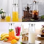 Glass Water Pitcher with Stainless Steel Lid, Wide Mouth Water Carafe Flask Glass Container with Handle, Good Heat Resistance Juice Milk Jar Tea Jug (Straight, 1500ml)