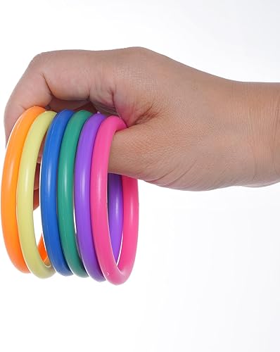 Miniatura 4 de Juego de 24 anillos de plástico multicolor para lanzar anillos de carnaval de 2.5 pulgadas para juego de práctica de velocidad y agilidad, botellas
