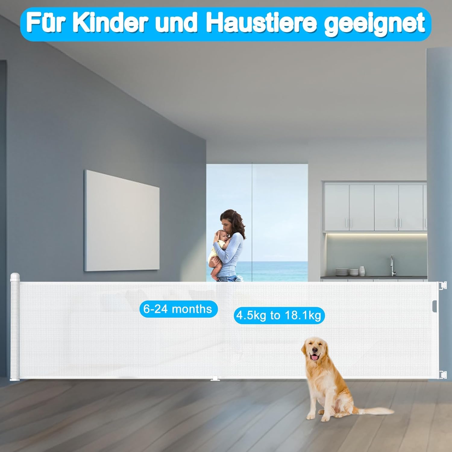 Aufun Barrière de protection d'escalier, extensible, de 0 à 300 cm, pour porte de bébé, pour chats et chiens, cloison de sécurité, pour l'intérieur et l'extérieur, blanche