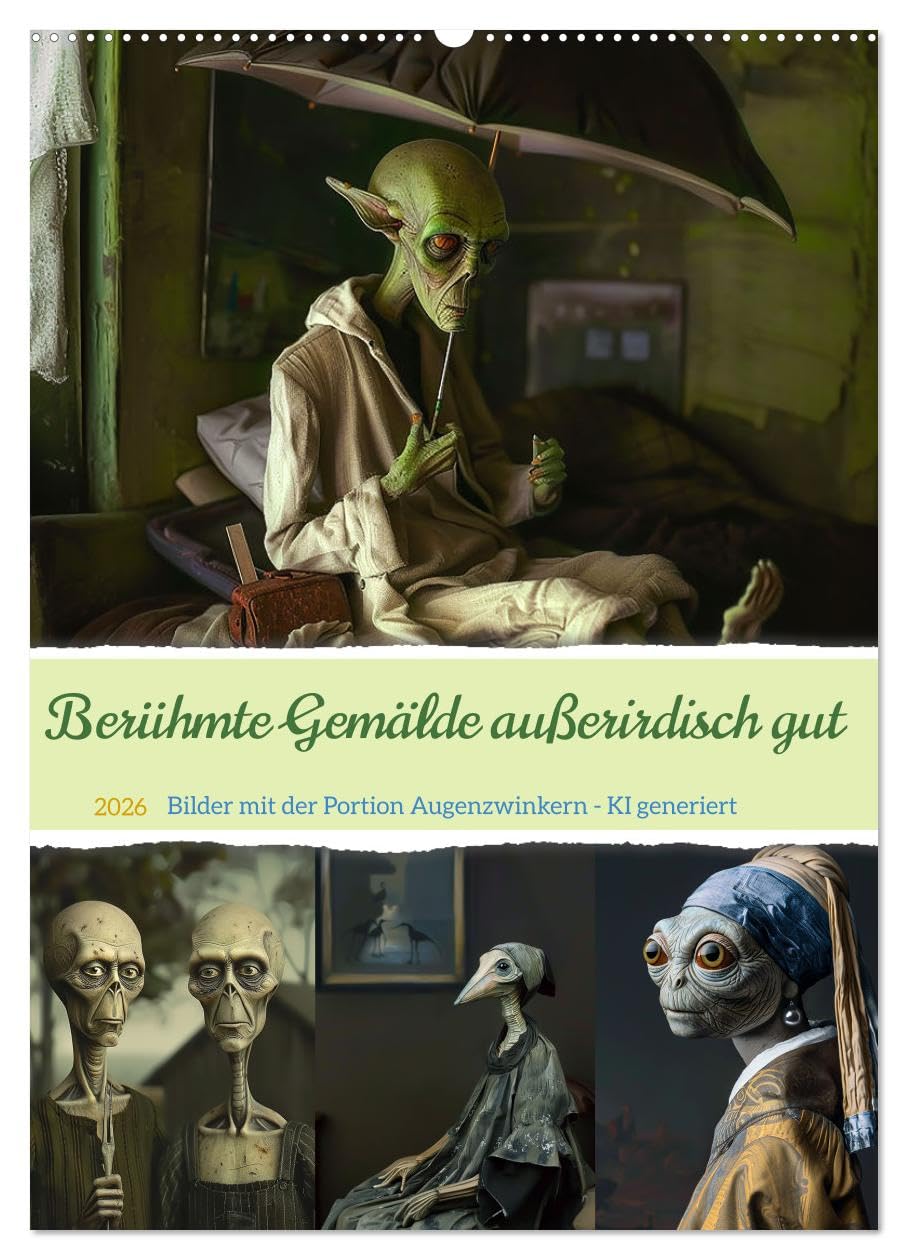 Berühmte Gemälde außerirdisch gut (Wandkalender 2026 DIN A2 hoch), CALVENDO Monatskalender: Alte Meister extraterrestrisch interpretiert - KI generiert (CALVENDO Kunst)