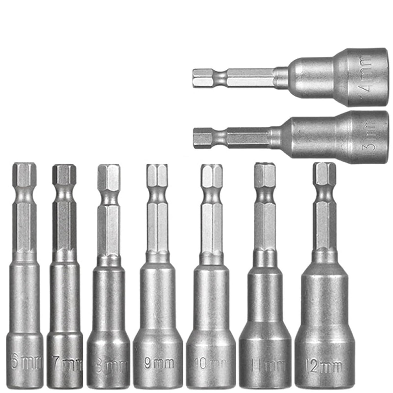 Set di bussole magnetiche da 6-19 mm, adattatore con codolo esagonale da 1/4" per trapano elettrico e avvitatore a percussione (6-14 mm)