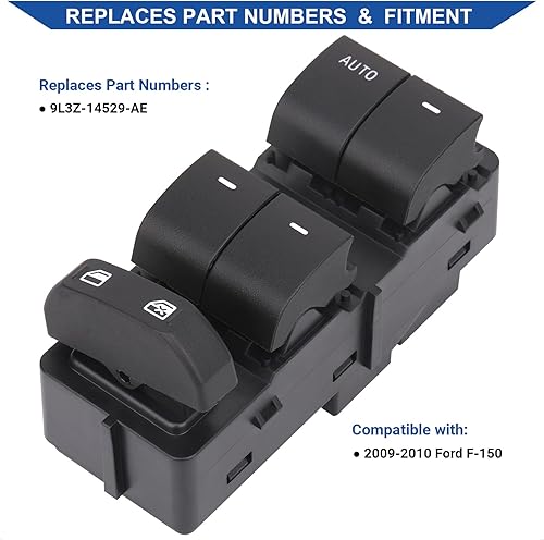 Miniatura 2 de Obaee Interruptor de ventana principal compatible con Ford F-150 2009-2010, OEM de repuesto 9L3Z-14529-AE, 9L3Z-14529-AD, 1 Auto 6+6 pines