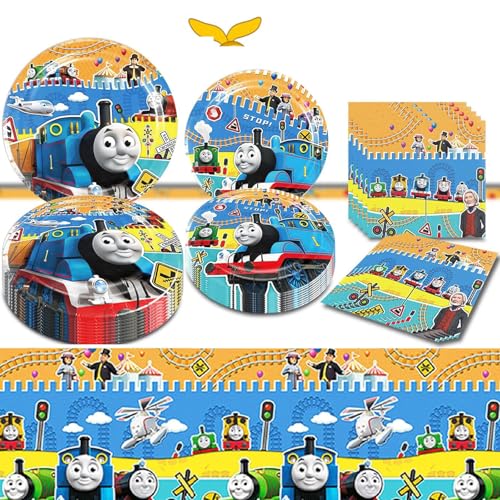 Train Birthday Party Supplies Train Friends Theme Party Tableware Includes 20Pcs Plates 20Pcs Napkins and 2Pcs Tablecloth for Kids Train Theme Party Decorations