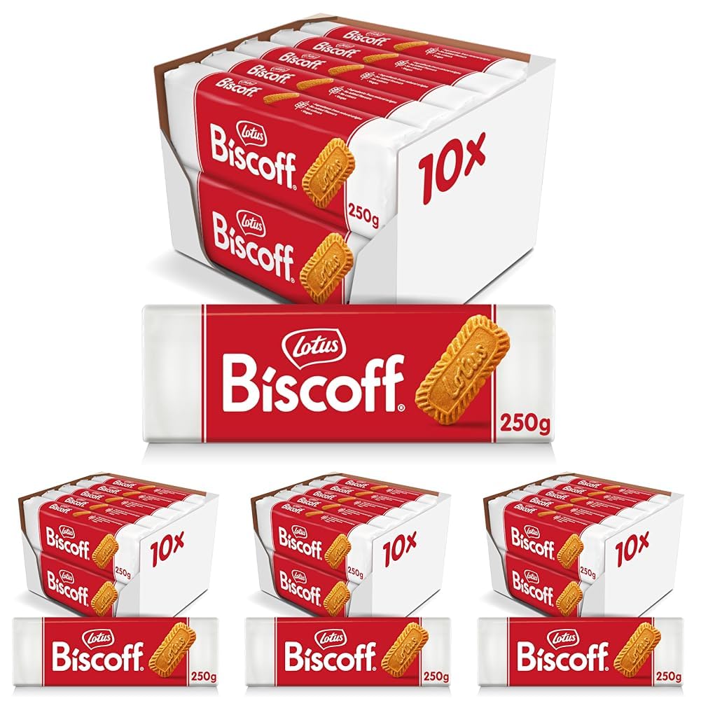 Lotus Biscoff - Biscotti Caramellati - Vegani - Senza Coloranti e Senza Aromi Aggiunti - Gusto Unico e Croccante - 10 Confezioni da 250 gr - 2.5 kg (Confezione da 4)
