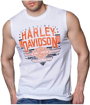 Harley-Davidson® Men's Distressed Texture Sleeveless Cotton Muscle Shirt White