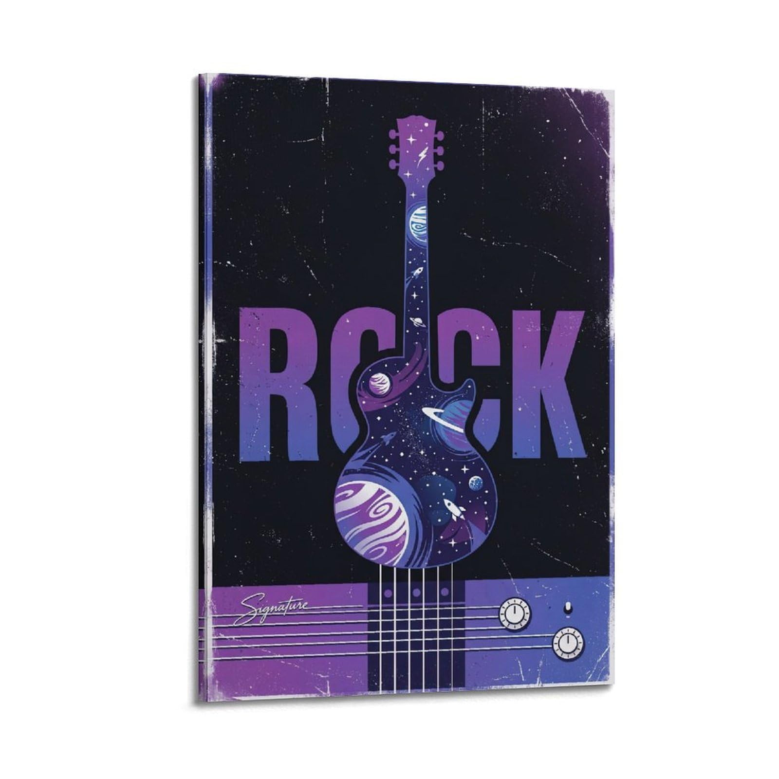 OKNGB Vintage Galaxy Universe Guitar Space Rock Art Poster Decorative Painting Canvas Art Picture 20x30inch(50x75cm)